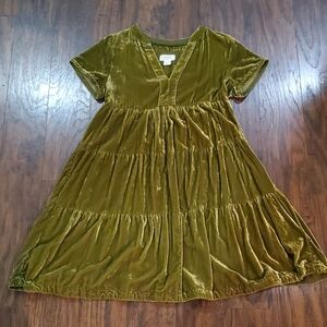 Anthropologie Olive Velvet Womens Dress